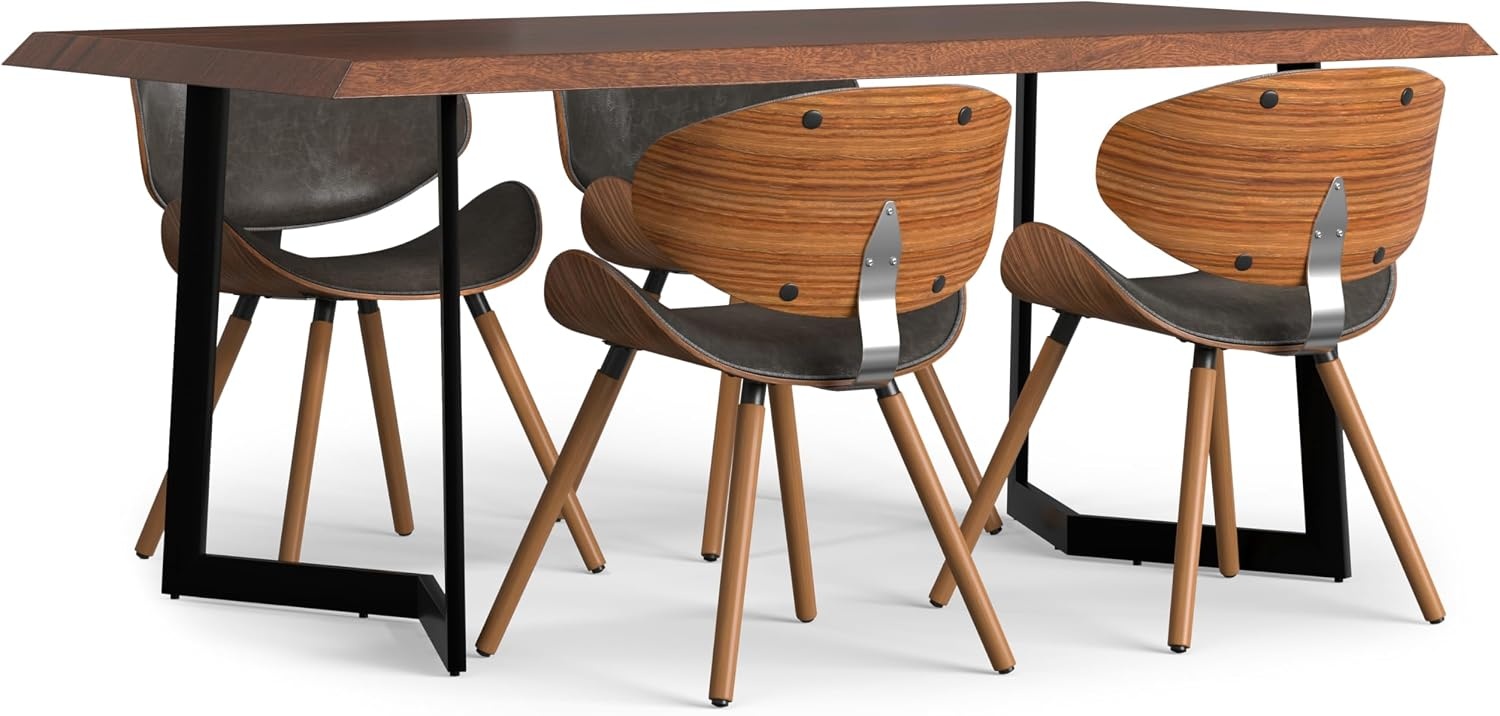 image:imageSIMPLIHOME Marana Dining Chairs Upholstered Bentwood Back and LinenStyle Fabric Kitchen Chair in Blue MidCentury Modern Ergonomic Dining Room Seating with Contoured Seat and Beech Wood LegsDistressed Brown