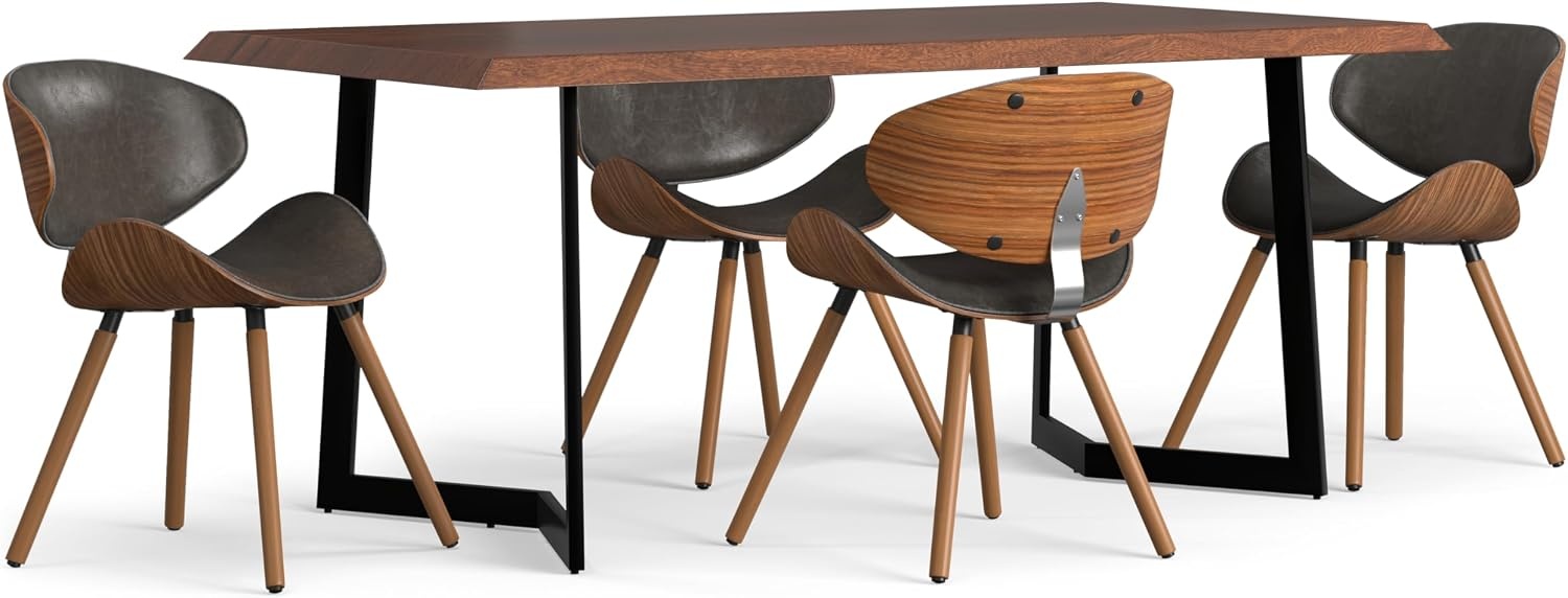 image:imageSIMPLIHOME Marana Dining Chairs Upholstered Bentwood Back and LinenStyle Fabric Kitchen Chair in Blue MidCentury Modern Ergonomic Dining Room Seating with Contoured Seat and Beech Wood LegsDistressed Brown
