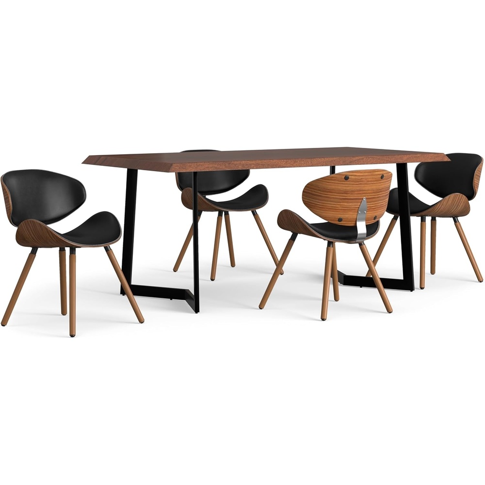image:imageSIMPLIHOME Marana Dining Chairs Upholstered Bentwood Back and LinenStyle Fabric Kitchen Chair in Blue MidCentury Modern Ergonomic Dining Room Seating with Contoured Seat and Beech Wood LegsBlackDark Brown