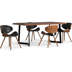 SIMPLIHOME Marana Dining Chairs – Upholstered Bentwood Back and Linen-Style Fabric Kitchen Chair in Blue, Mid-Century Modern Ergonomic Dining Room Seating with Contoured Seat and Beech Wood Legs(Black/Dark Brown)