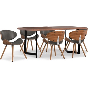 SIMPLIHOME Marana Dining Chairs – Upholstered Bentwood Back and Linen-Style Fabric Kitchen Chair in Blue, Mid-Century Modern Ergonomic Dining Room Seating with Contoured Seat and Beech Wood Legs(Distressed Brown)