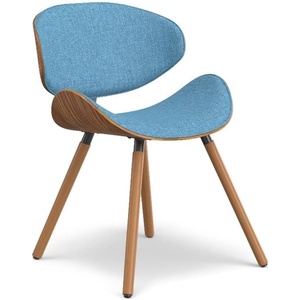 SIMPLIHOME Marana Dining Chairs – Upholstered Bentwood Back and Linen-Style Fabric Kitchen Chair in Blue, Mid-Century Modern Ergonomic Dining Room Seating with Contoured Seat and Beech Wood Legs(Blue)
