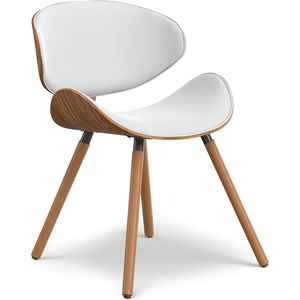 SIMPLIHOME Marana Dining Chairs – Upholstered Bentwood Back and Linen-Style Fabric Kitchen Chair in Blue, Mid-Century Modern Ergonomic Dining Room Seating with Contoured Seat and Beech Wood Legs(White)