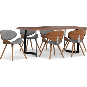 SIMPLIHOME Marana Dining Chairs – Upholstered Bentwood Back and Linen-Style Fabric Kitchen Chair in Blue, Mid-Century Modern Ergonomic Dining Room Seating with Contoured Seat and Beech Wood Legs(Grey)