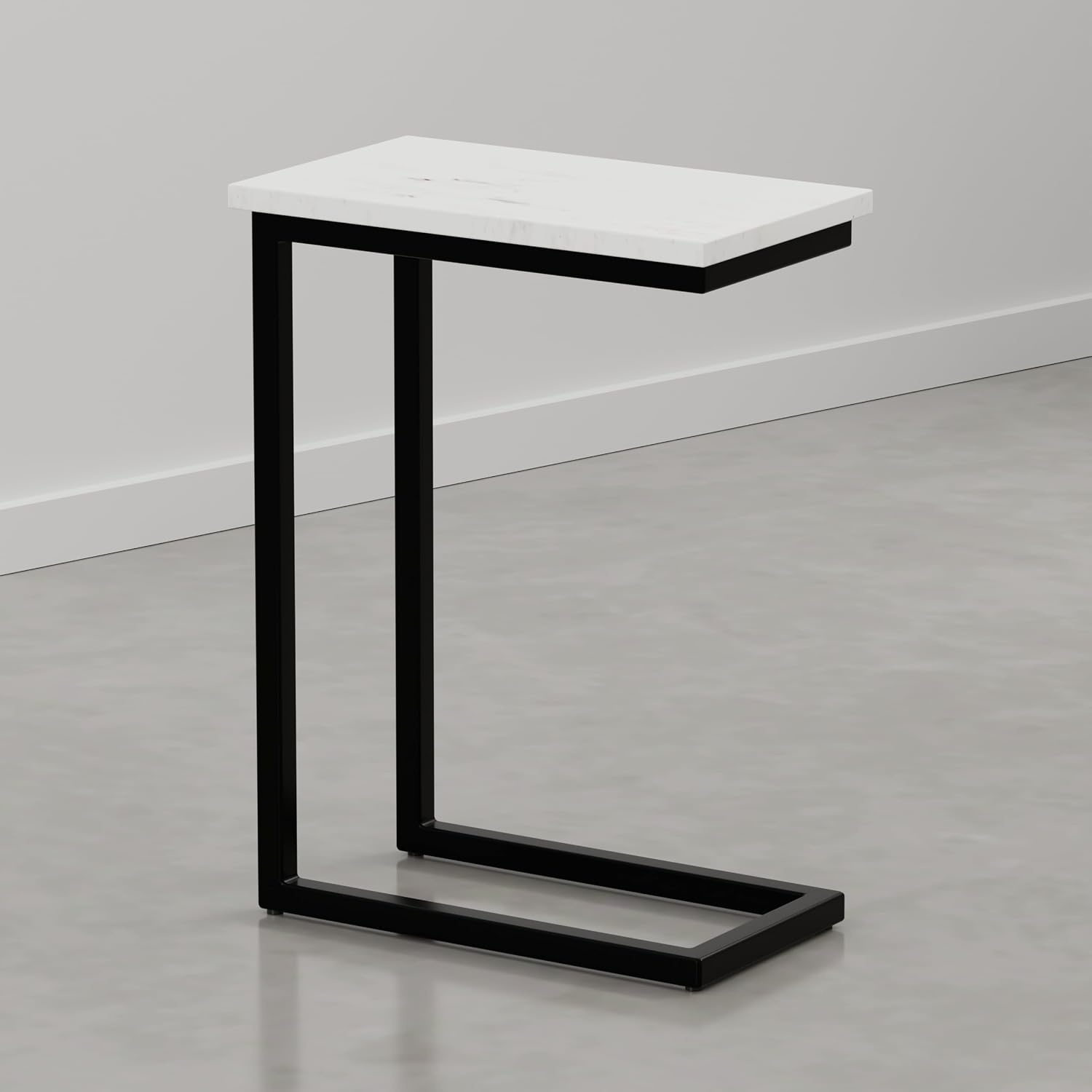 image:imageSIMPLIHOME Skyler 16 Wide Iron Rectangular CSide Table in White and BlackEbonyWhite Marble
