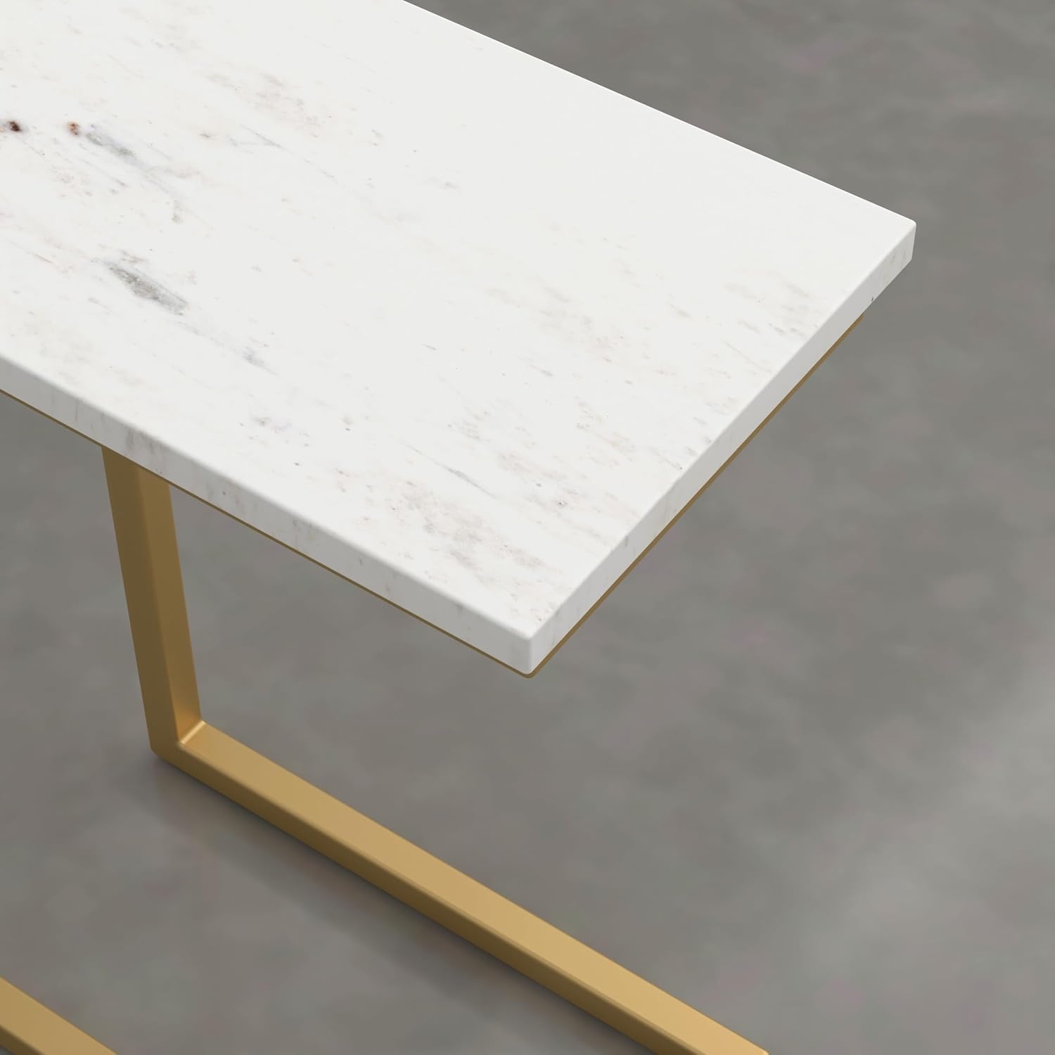image:imageSIMPLIHOME Skyler 16 Wide Iron Rectangular CSide Table in White and BlackWhite MarbleSatin Gold