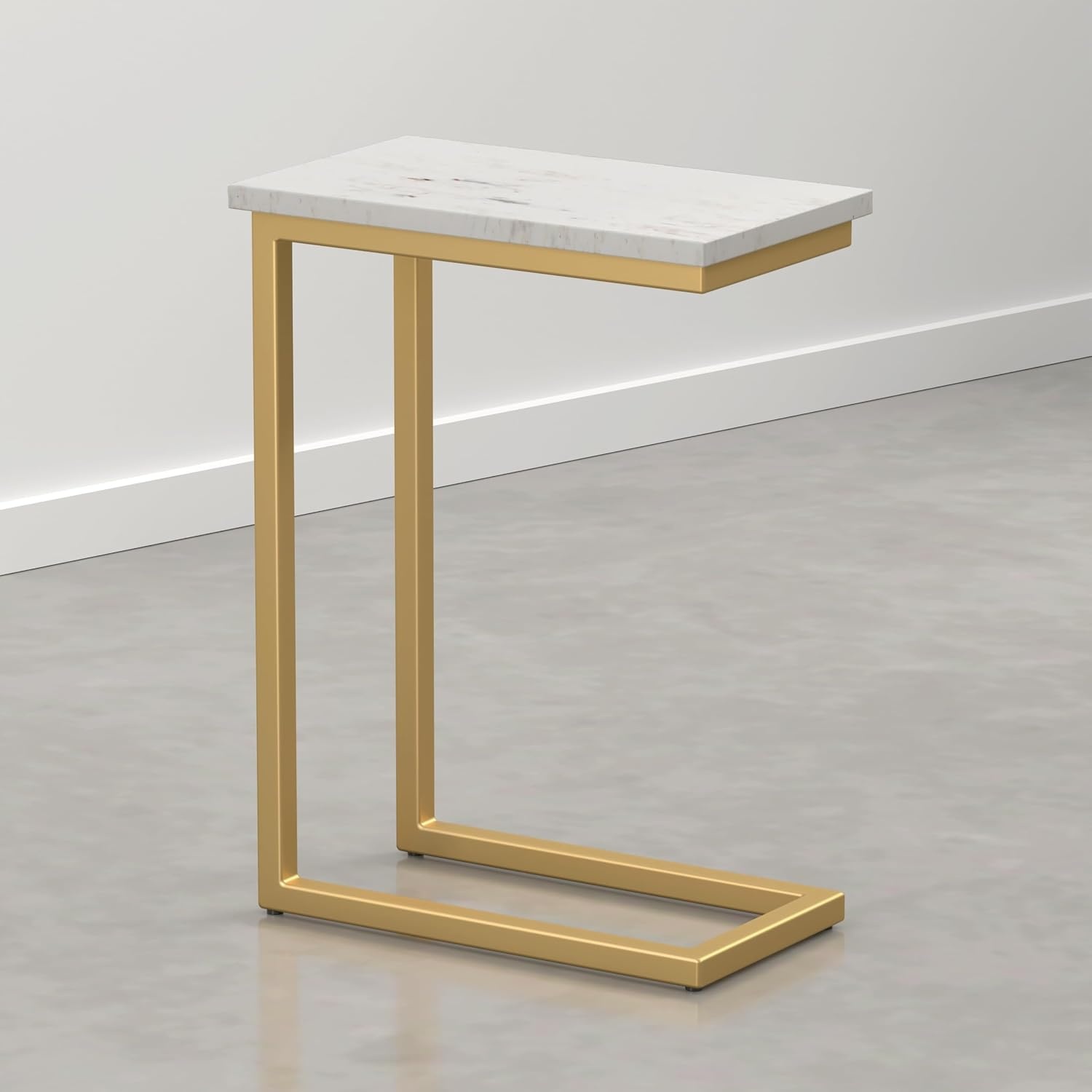 image:imageSIMPLIHOME Skyler 16 Wide Iron Rectangular CSide Table in White and BlackWhite MarbleSatin Gold