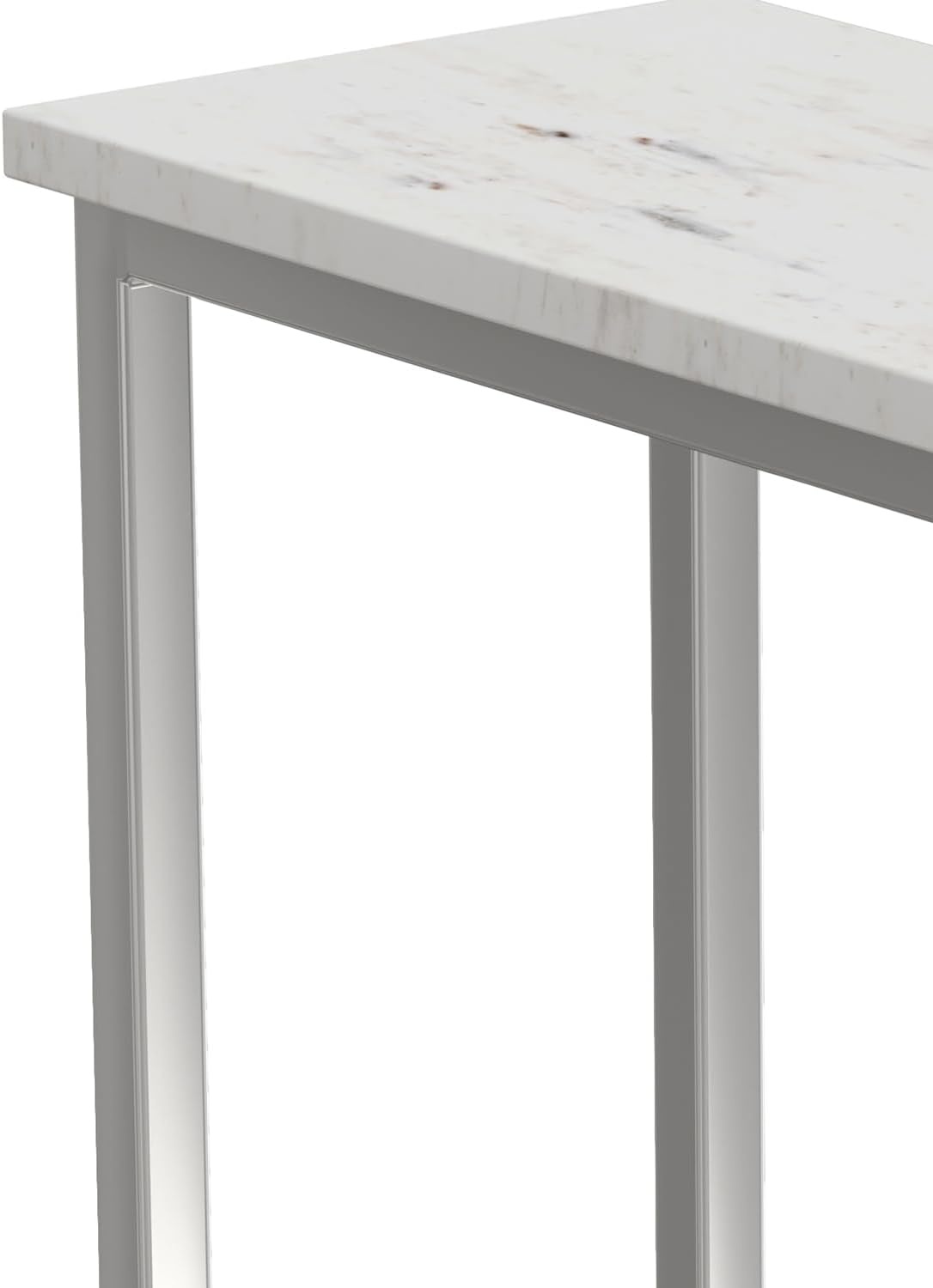 image:imageSIMPLIHOME Skyler 16 Wide Iron Rectangular CSide Table in White and BlackWhite MarbleSilver