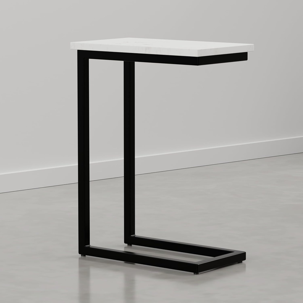 image:imageSIMPLIHOME Skyler 16 Wide Iron Rectangular CSide Table in White and BlackEbonyWhite Marble