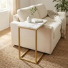 SIMPLIHOME Skyler 16″ Wide Iron Rectangular C-Side Table in White and Black(White Marble/Satin Gold)