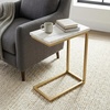 SIMPLIHOME Skyler 16″ Wide Iron Rectangular C-Side Table in White and Black(White Marble/Satin Gold)