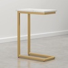 SIMPLIHOME Skyler 16″ Wide Iron Rectangular C-Side Table in White and Black(White Marble/Satin Gold)