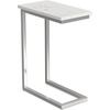 SIMPLIHOME Skyler 16″ Wide Iron Rectangular C-Side Table in White and Black(White Marble/Silver)