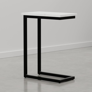 SIMPLIHOME Skyler 16″ Wide Iron Rectangular C-Side Table in White and Black(Ebony/White Marble)
