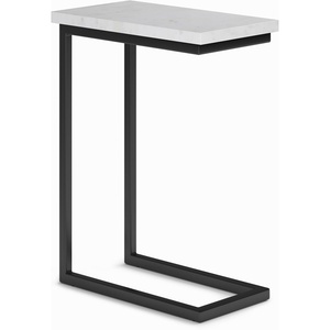 SIMPLIHOME Skyler 16″ Wide Iron Rectangular C-Side Table in White and Black(White Marble/Black)
